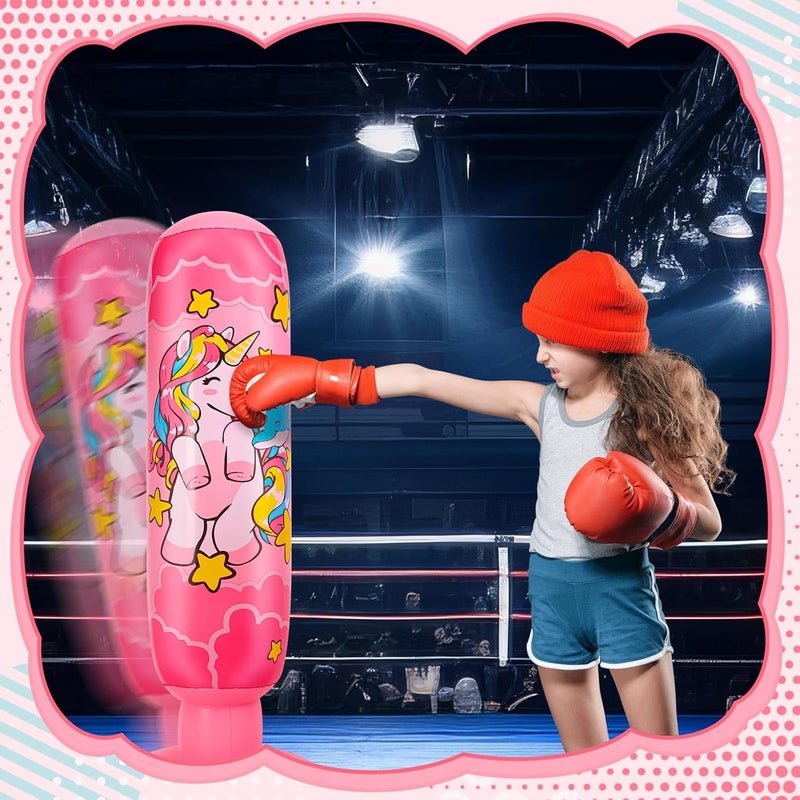 Vinsatin 2 Pcs 47" Kids Punching Bag Girls Stable Inflatable Boxing Bag Unicorn Heavy Punch with Instant Bounce Back Movement Kids Workout Equipment Karate Gifts for Girls Karate Taekwond - Image 2